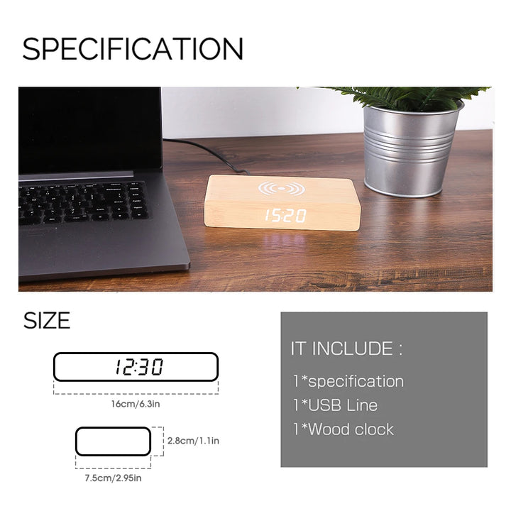 JINSUN Alarm Clock with Phone Wireless Charger LED Modern Digital Clock with Qi Charging  Electronic Desktop Clock Despertador