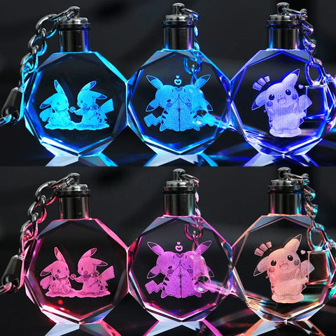 Pokemon Anime Figures Pikachu Charizard Rayquaza Arceus Mewtwo Crystal Luminous Keychain Pendant Toys Children Birthday Gifts