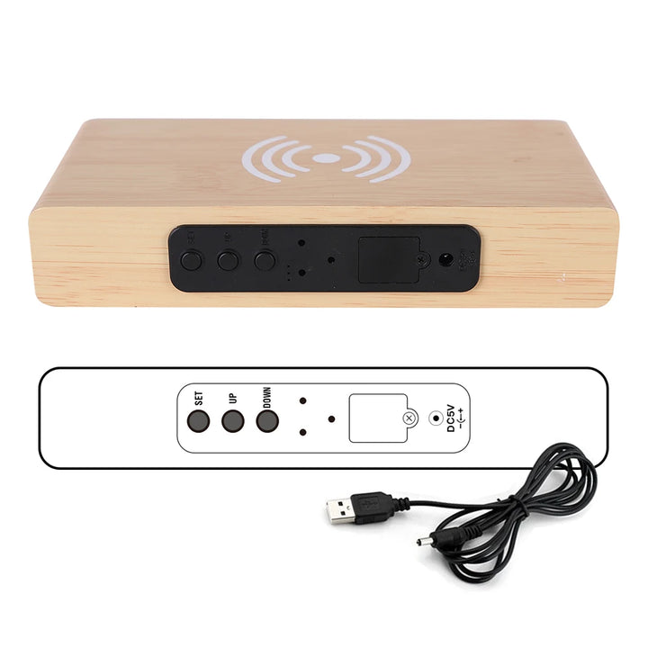JINSUN Alarm Clock with Phone Wireless Charger LED Modern Digital Clock with Qi Charging  Electronic Desktop Clock Despertador