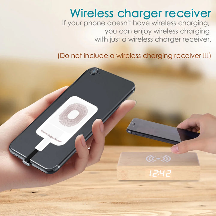 JINSUN Alarm Clock with Phone Wireless Charger LED Modern Digital Clock with Qi Charging  Electronic Desktop Clock Despertador