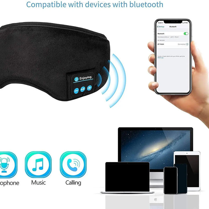 Sleep Headphones Bluetooth Eye Mask Wireless Bluetooth Music Travel Handsfree Sleeping Mask with Built-in Speakers Microphone