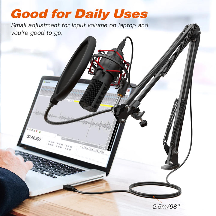 FIFINE USB Gaming Microphone Set with Flexible Arm Stand Pop Filter Plug&Play with PC Laptop Computer Streaming Podcast Mic T732