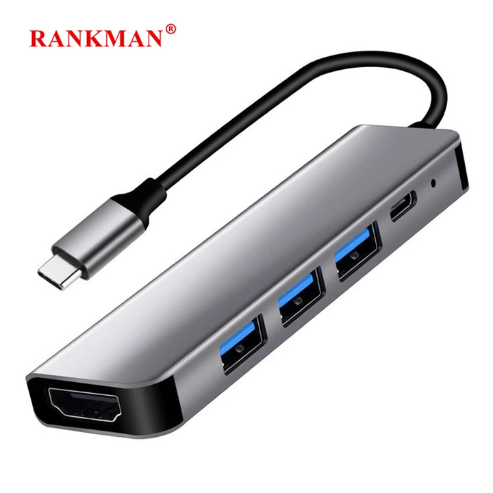 Rankman USB C Hub to 4K HDTV USB 3.0 2.0 Type C Charging Power Dock for MacBook Samsung S20 Dex Xiaomi 10 PS5 iPad TV Switch