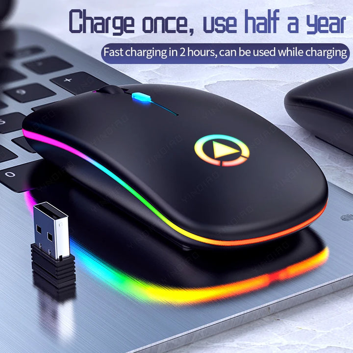 Wireless Mouse Rechargeable Mouse Ultra-thin Silent LED Colorful Backlit Gaming Mouse For Computer Laptop PC
